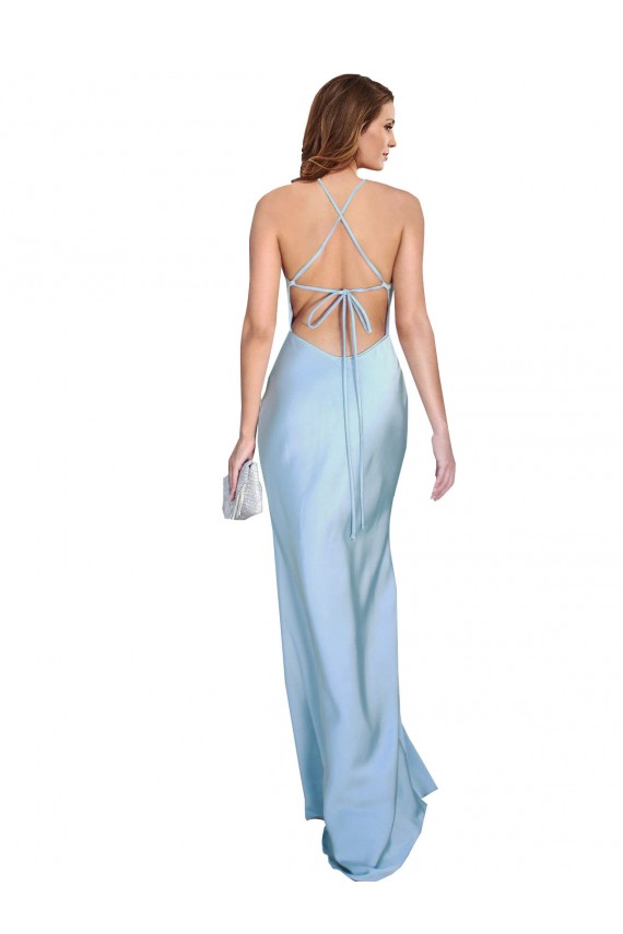 Best Open Back with Ties Cowl Neck Sheath Formal Silky Satin Long Bridessmaid Dress Sydney