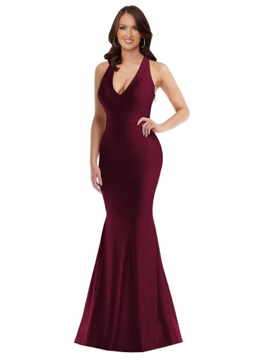 Best Plunge Neckline Cutout Low Back Formal Silky Satin Mermaid Bridesmaid Dress / Prom Dress Sydney