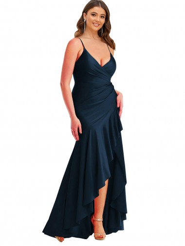 Best Pleated Wrap Ruffled High Low Formal Silky Satin Bridesmaid Dress / Prom Dress Sydney