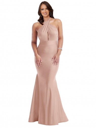 Best Criss Cross Halter Open Back Formal Silky Satin Mermaid Bridesmaid Dress / Prom Dress Sydney