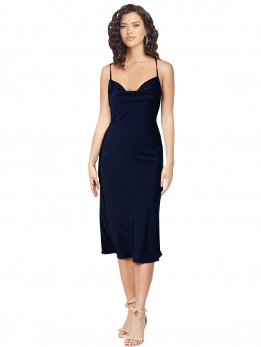 Best Short Cocktail Midi Length Formal Silky Satin Bridesmaid Dress / Prom Dress with Cowl Neck and Cross Back Straps Sydney