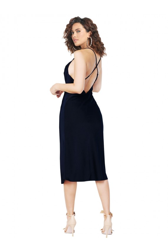 Best Short Cocktail Midi Length Formal Silky Satin Bridesmaid Dress / Prom Dress with Cowl Neck and Cross Back Straps Sydney