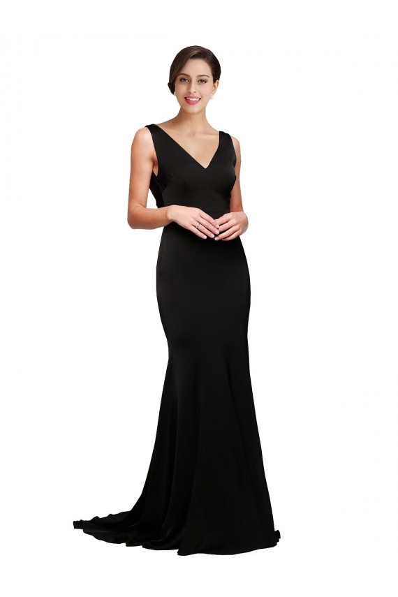 Best V-Neck Full Length Formal Silky Satin Bridesmaid Dress / Prom Dress with Soft Cowl Neck and Sweep Train Sydney