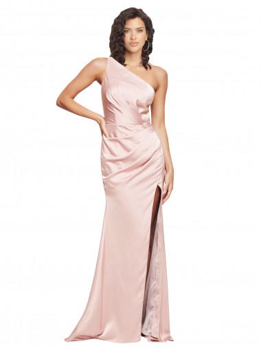 Best Full Length Ruched Formal Silky Satin Bridesmaid Dress / Prom Dress with Low Back and High Split Sydney