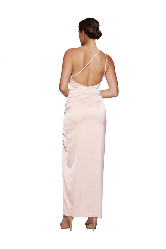 Best One Shoulder Full Length Long Silky Satin Bridesmaid Dress / Prom Dress with Thigh Split Sydney