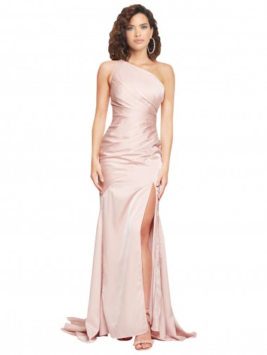 Best Full Length One Shoulder Long Formal Silky Satin Bridesmaid Dress / Prom Dress with High Split Sydney
