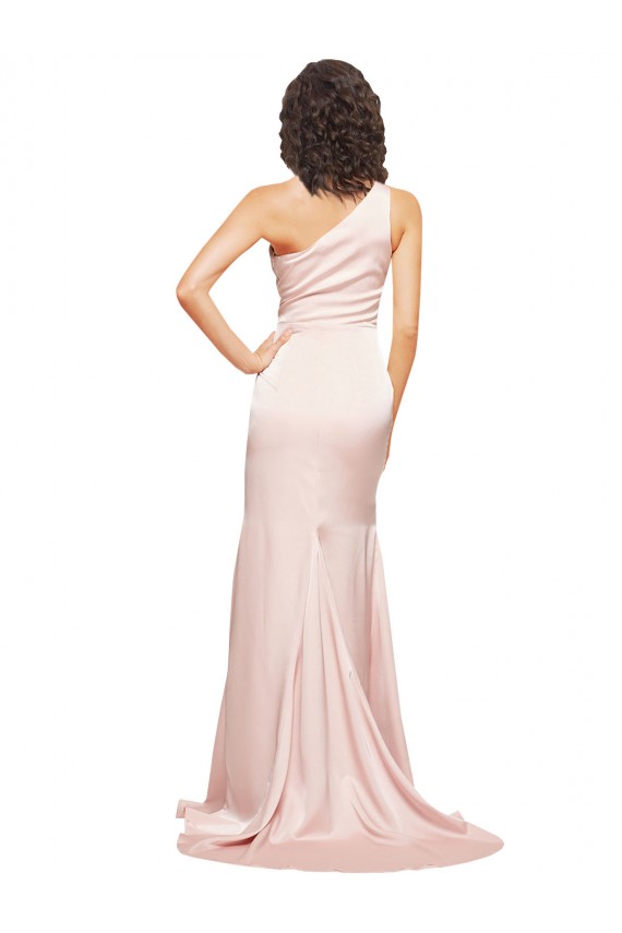 Best Full Length One Shoulder Long Formal Silky Satin Bridesmaid Dress / Prom Dress with High Split Sydney