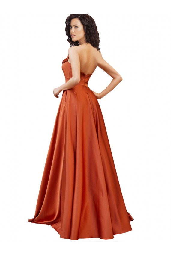 Best Strapless Sweep Train Formal Silky Satin Bridesmaid Dress / Prom Dress with Pleats Sydney