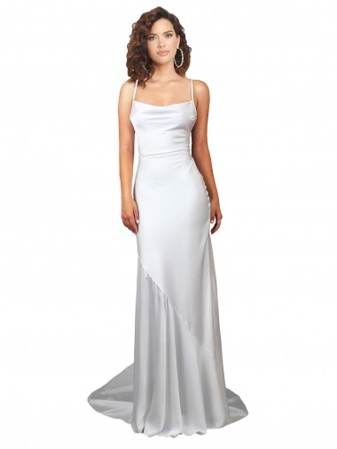 Best Simple Lace Up Back Cowl Neck Long Sweep Train Silky Satin Beach Wedding Dress Sydney