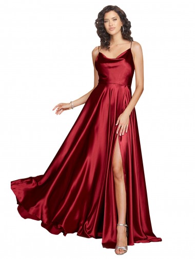 Best Cowl Neckline Long Formal Silky Satin Bridesmaid Dress / Prom Dress with Spaghetti Straps Sydney