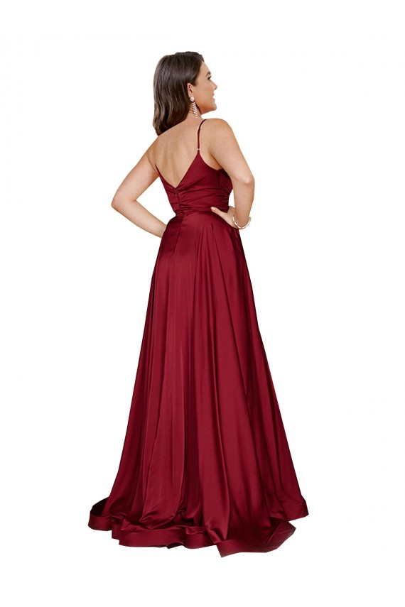 Best Deep V-Neck Sweetheart Long Formal Silky Satin Bridesmaid Dress / Prom Dress with Thigh High Slit Sydney