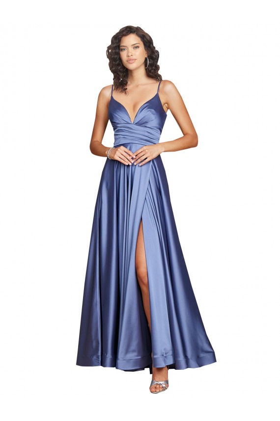 Best Deep V-Neck Sweetheart Long Formal Silky Satin Bridesmaid Dress / Prom Dress with Thigh High Slit Sydney