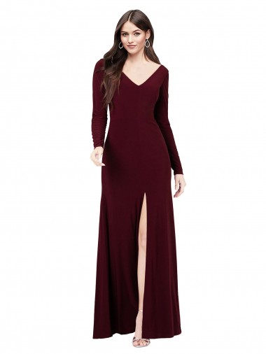 Best Long Sleeves Spandex Bridesmaid Gown with Front Slit Sydney