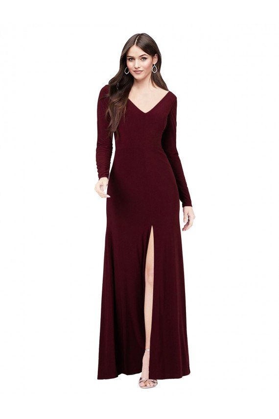Best Long Sleeves Spandex Bridesmaid Gown with Front Slit Sydney