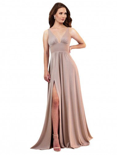 Best Long A-Line Plunge V-Neckline Formal Spandex Bridesmaid Dress / Prom Dress with Slit Sydney