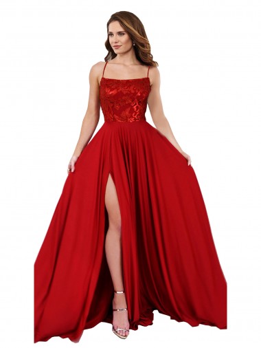Best Lace Over Bodice Long Spandex Bridesmaid Dress / Prom Dress with Slit Sydney