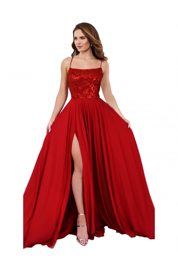 Best Lace Over Bodice Long Spandex Bridesmaid Dress / Prom Dress with Slit Sydney