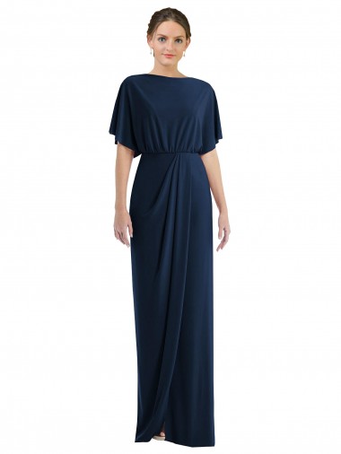 Best Open Back Short Sleeves Draped Tulip Skirt Maxi Spandex Bridesmaid Dress / Prom Dress Sydney