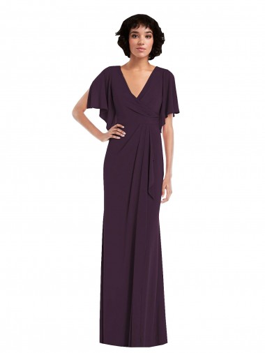 Best Faux Wrap Split Sleeves Formal Maxi Spandex Bridesmaid Dress / Prom Dress with Cascade Skirt Sydney