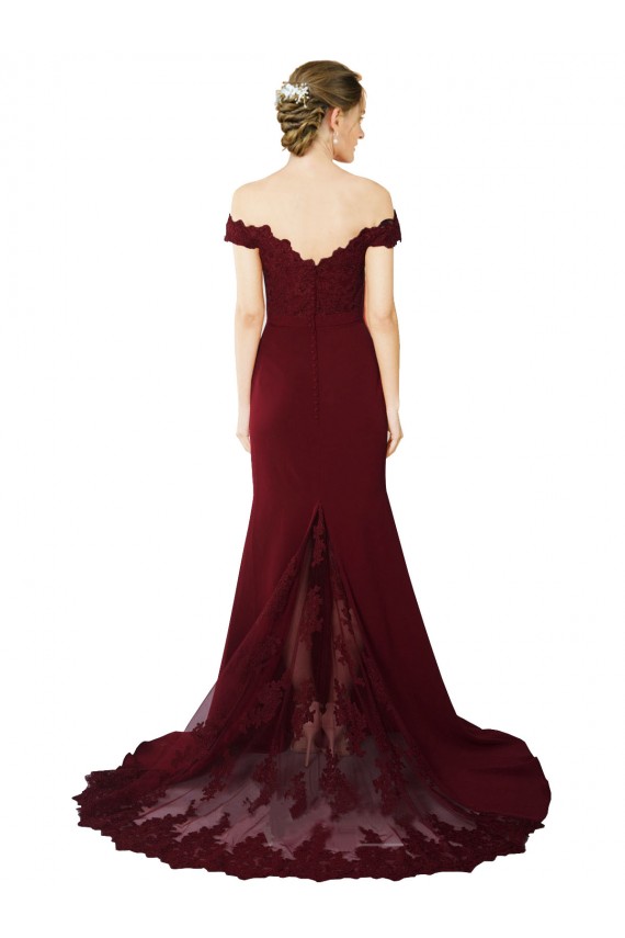 Best Full Length Off the Shoulder Formal Crepe Bridesmaid Dress / Prom Dress with Lace On Bodice and Back Sydney