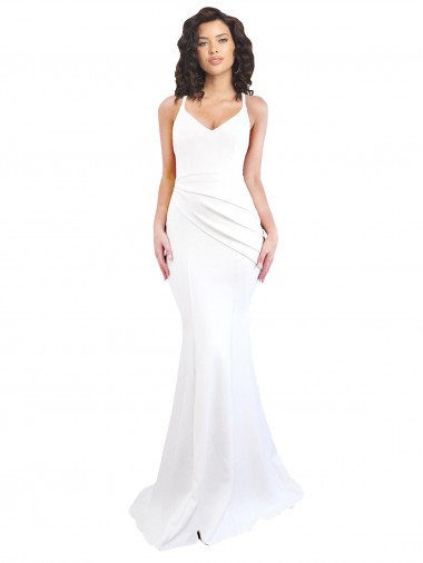 Best Fishtail Shape Spaghetti Straps Open Back Formal Crepe Bridesmaid Dress / Prom Dress with Ruffles Sydney