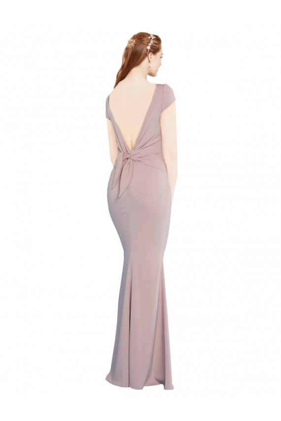 Best Boat Neck Cap Sleeve Formal Crepe Bridesmaid Dress / Prom Dress with Plunging Tie Back Sydney