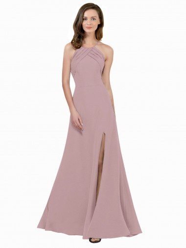 Best High Neck Crepe Bridesmaid Dress / Prom Dress with Pleats and Keyhole Back Sydney