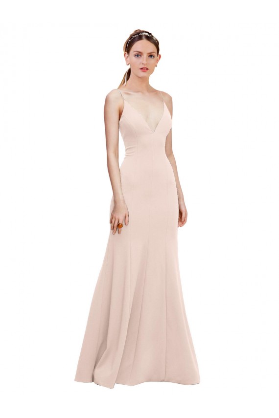 Best Deep V-Neck and Back Long Formal Crepe Bridesmaid Dress / Prom Dress Sydney