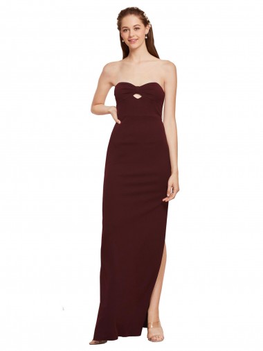 Best Twisted Strapless Keyhole Long Formal Crepe Bridesmaid Dress / Prom Dress with Slit Sydney