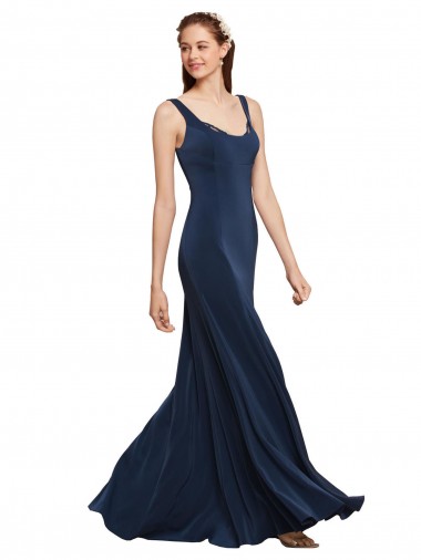 Best Fit and Flare Long Formal Crepe Bridesmaid Dress / Prom Dress with Round Neck Sydney