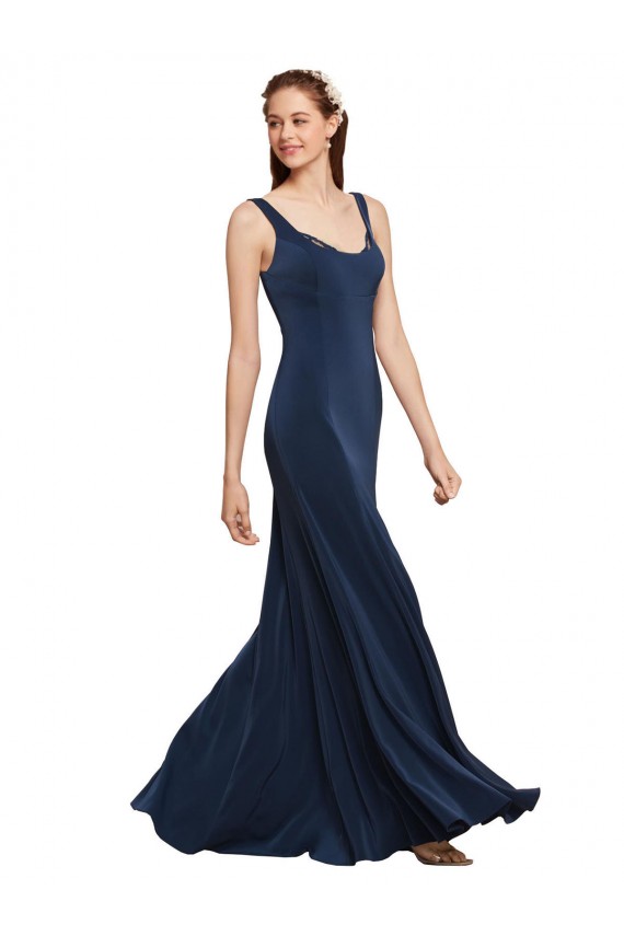 Best Fit and Flare Long Formal Crepe Bridesmaid Dress / Prom Dress with Round Neck Sydney