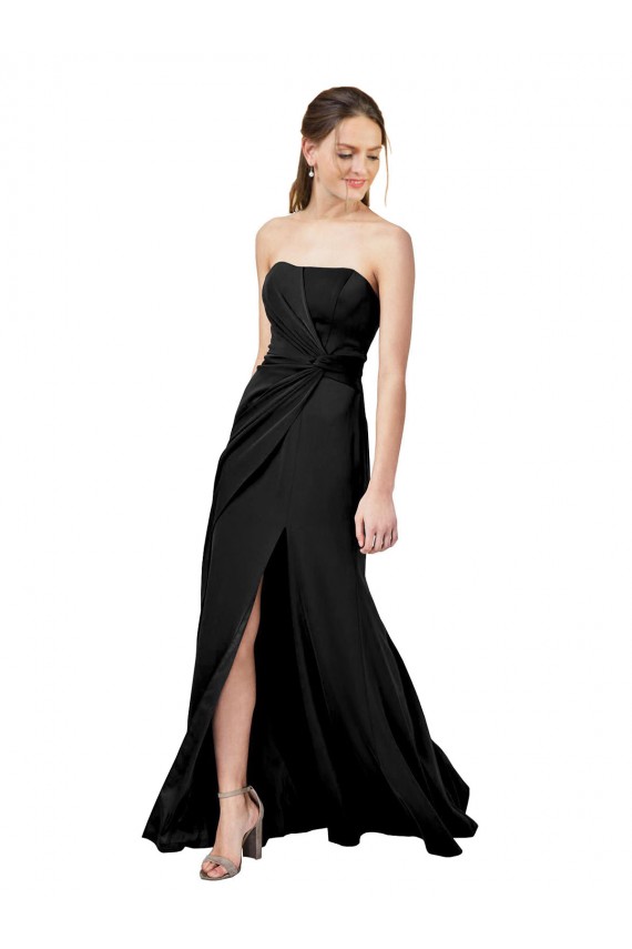 Best Strapless Fit and Flare Long Formal Crepe Bridesmaid Dress / Prom Dress with Knot and Slit Sydney