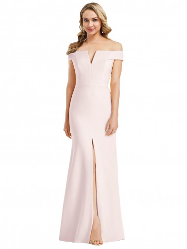 Best Off the Shoulder Notch Trumpet Formal Crepe Bridesmaid Dress / Prom Dress with Front Slit Sydney