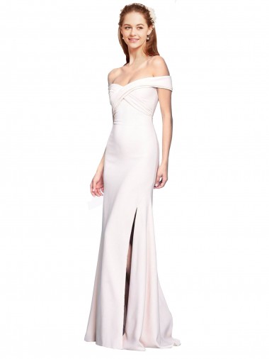 Best Criss Cross Off the Shoulder Formal Crepe Bridesmaid Dress / Prom Dress with Side Slit Sydney