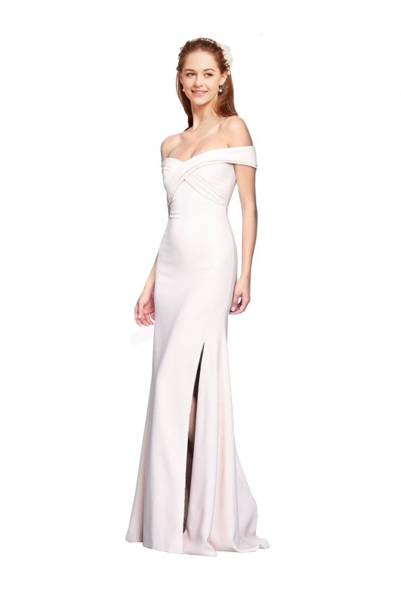 Best Criss Cross Off the Shoulder Formal Crepe Bridesmaid Dress / Prom Dress with Side Slit Sydney