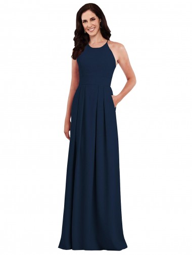 Best Criss Cross Back Crepe Halter Bridesmaid Dress with Pockets Sydney