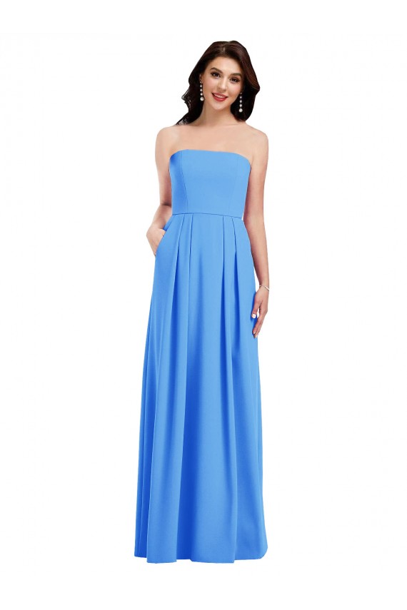 Best Strapless Pleated Skirt Crepe Bridesmaid Dress / Prom Dress with Pockets Sydney