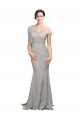 Best Long Sweep Train Sweetheart Formal Crepe Bridesmaid Dress / Prom Dress with Tulle One Shoulder Sydney