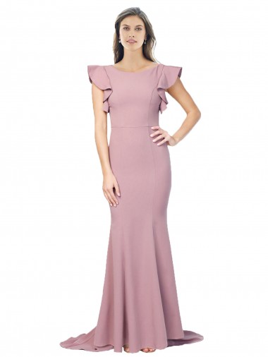 Best Flutter Sleeves Low V-Back High Round Neck Formal Crepe Bridesmaid Dress / Prom Dress Sydney