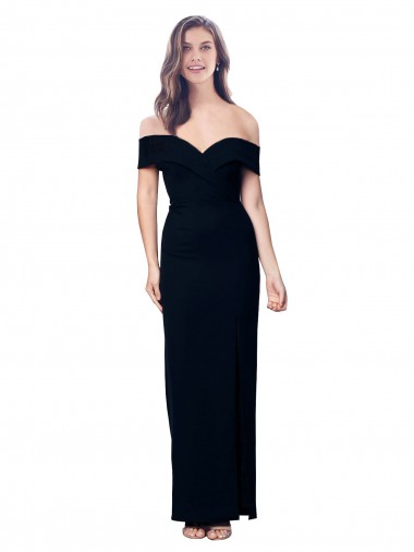 Best Off the Shoulder Long Full Length Formal Crepe Bridesmaid Dress / Prom Dress with Side Split Sydney