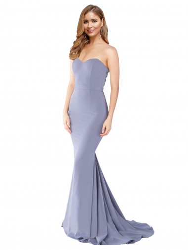 Best Long Strapless Sweetheart Sweep Train Formal Crepe Bridesmaid Dress / Prom Dress with Low Back Sydney
