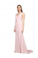 Best Deep V-Neckline and Back Long Sweep Train Crepe Bridesmaid Dress / Prom Dress with Shoulder Straps Sydney