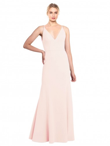 Best Slim A-Line V-Neck Long Stretch Formal Crepe Bridesmaid Dress / Prom Dress with V-Back Sydney