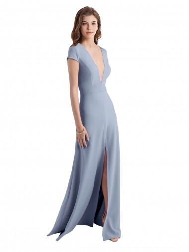 Best Plunging V-Neck Cap Sleeves Stretch Crepe Bridesmaid Dress / Prom Dress with Front Slit Sydney