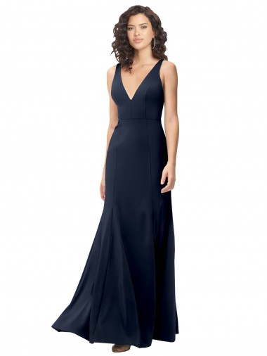 Best Classic V-Neck Long Stretch Formal Crepe Bridesmaid Dress / Prom Dress with V-Back Sydney