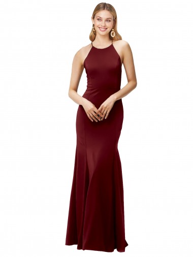 Best Fit and Flare Halter Neckline Stretch Formal Crepe Bridesmaid Dress / Prom Dress with Strappy Back Sydney