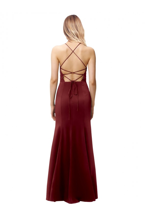 Best Fit and Flare Halter Neckline Stretch Formal Crepe Bridesmaid Dress / Prom Dress with Strappy Back Sydney
