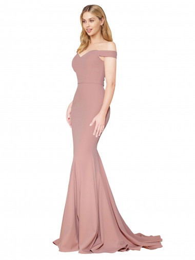 Best Off the Shoulder Sweetheart Long Sweep Train Formal Crepe Bridesmaid Dress / Prom Dress Sydney