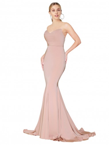Best Sweep Train Sweetheart Long Mermaid Formal Crepe Bridesmaid Dress / Prom Dress Low Back Sydney