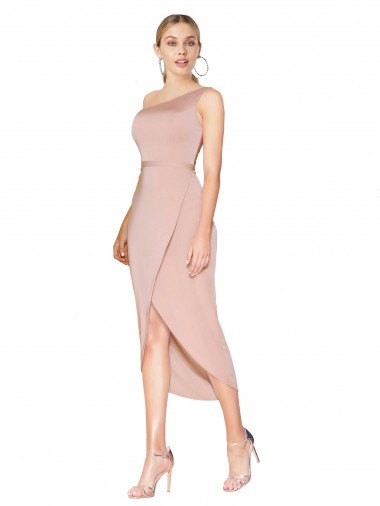 Best Knee Length One Shoulder Formal Crepe Short Wrap Bridesmaid Dress / Prom Dress Sydney